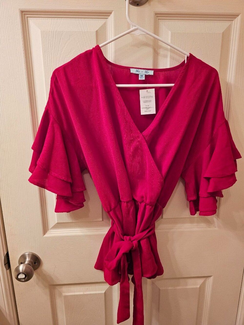 NWT She+Sky Medium Red Blouse w / Tie